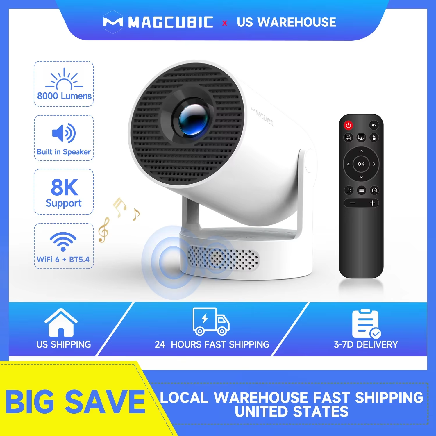 Projetor Portátil Magcubic HY300 Pro+ 8K Android 14, 8000 Lumens, WiFi 6, BT5.4, Teatro ao Ar Livre, Alto-falante HiFi de 5W, Suporte a 720P HD