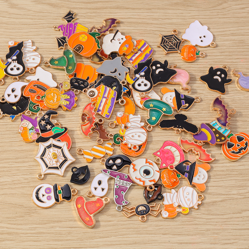 5-30 Uds. Lindo mezcla de esmalte fantasma de Halloween calabaza murciélago colgantes para hacer joyería pendientes collares accesorios para manualidades DIY