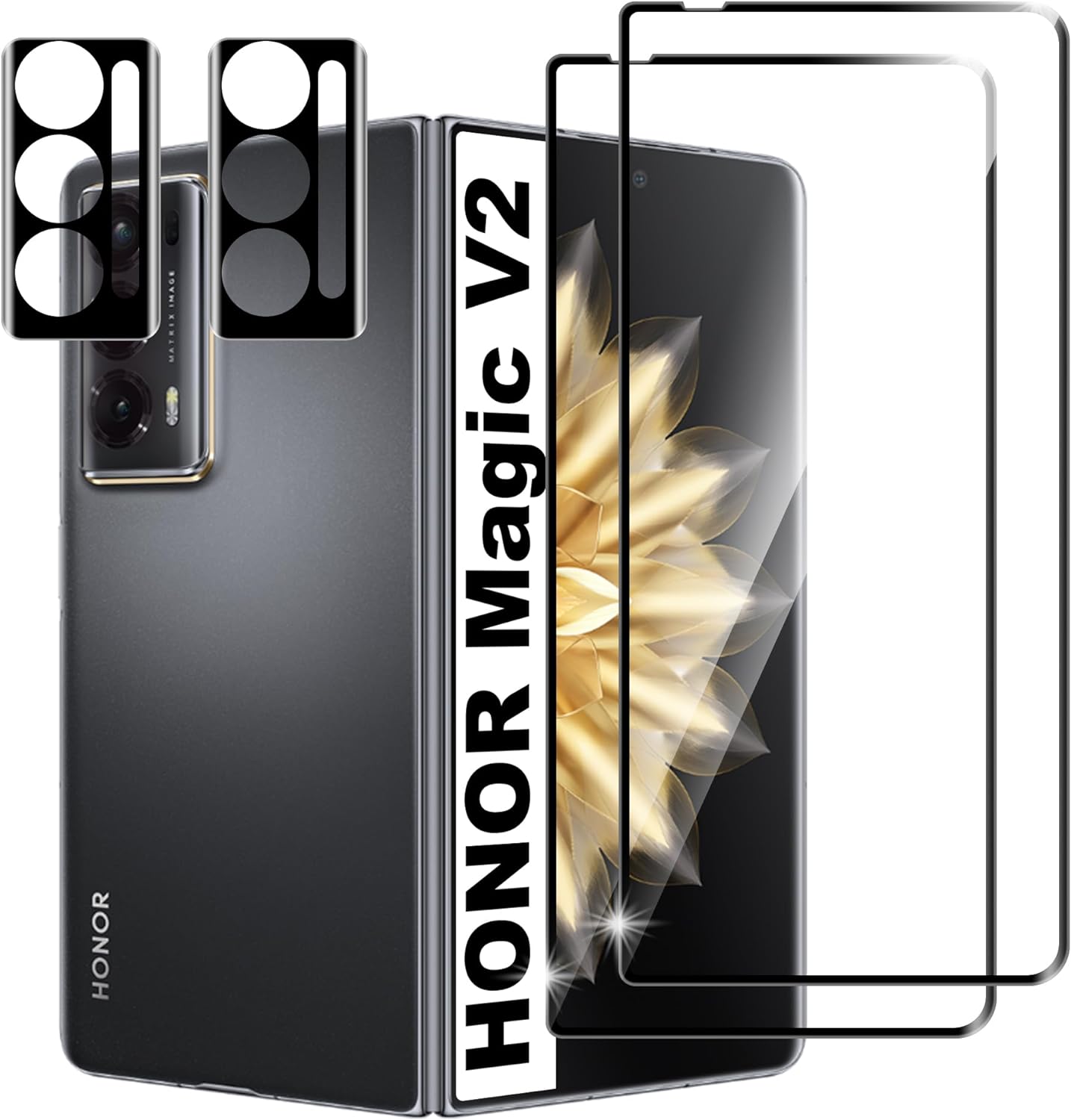 Vetro protettivo curverd 3D per Honor Magic V2 Proteggi schermo in vetro temperato per obiettivo fotocamera Honor Magic V2