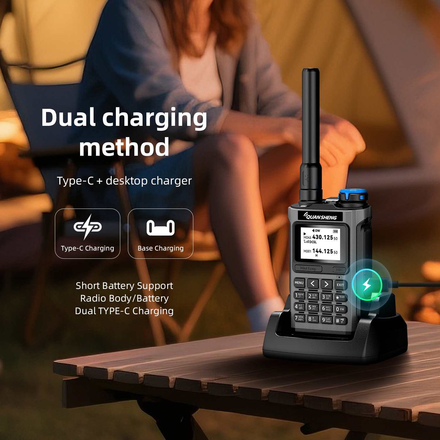QUANSHENG UV-K1 banda aérea Walkie Talkie aviación recibir copia inalámbrica medidor de frecuencia tipo C NOAA multibanda Radio bidireccional UV