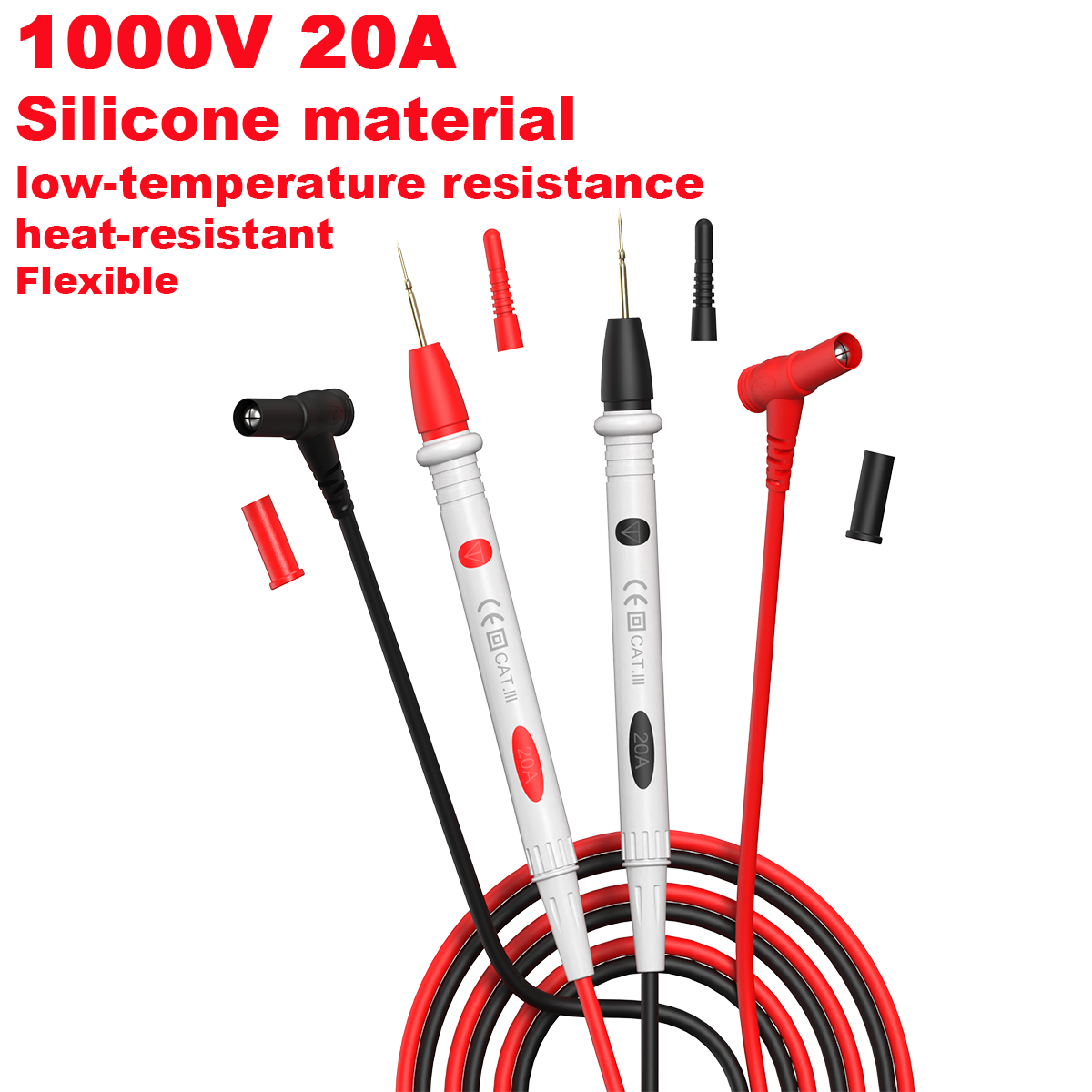 Cable de silicona, cables de prueba de sonda universales, Pin 1000V 20A, multímetro Digital, cables de prueba, punta de aguja