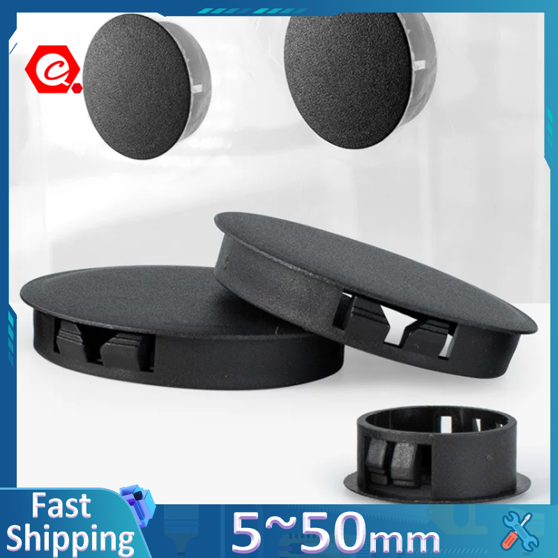 Bore 5~50mm Black Plastic Snap on Hole Plug Round Decorative Hole Dust Cover Nylon Buckle Plugs