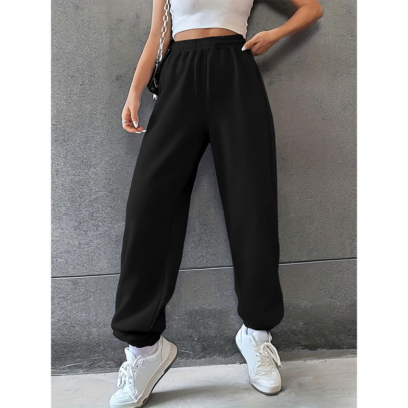 Celana panjang Fashion wanita, celana olahraga longgar kasual, celana kolor warna Solid elastis pinggang pakaian jalan