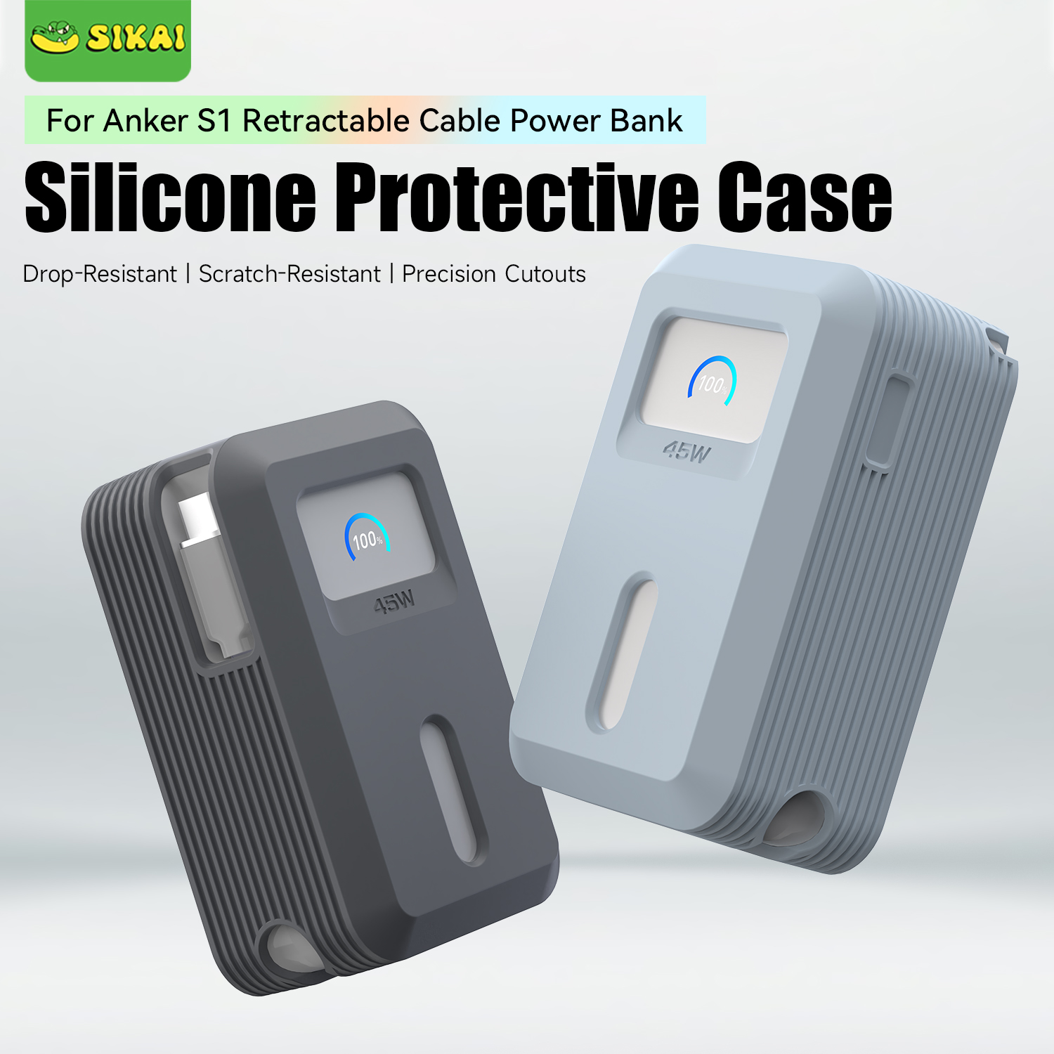 Shockproof Silicone Case for Anker Nano Power Bank (10,000mAh 45W) A1638 Protective Cover with Precise Cutouts for Travel Flight