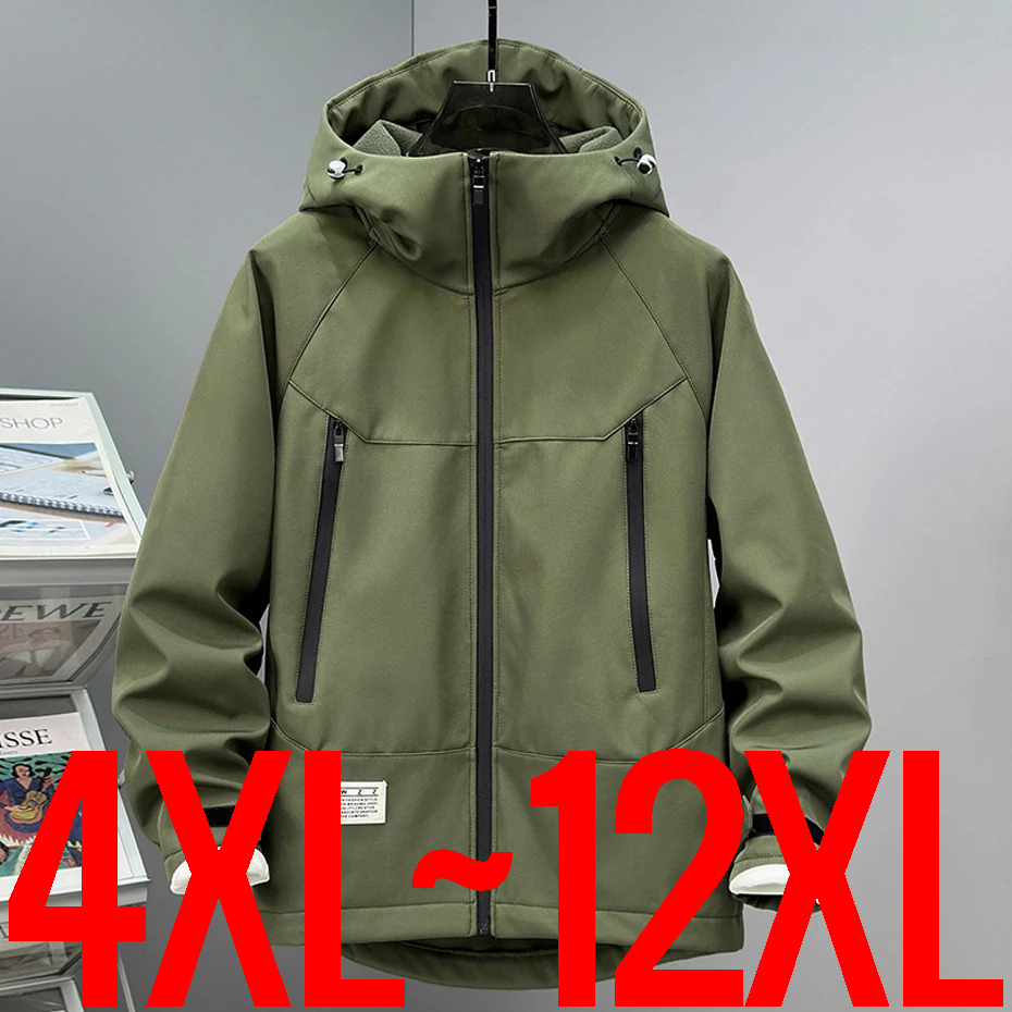 Jaqueta de outono masculina extra grande tamanho 13xl com capuz zip up casaco corta-vento à prova d'água masculino plus grande lã pesca 4xl 5xl 6xl 7xl