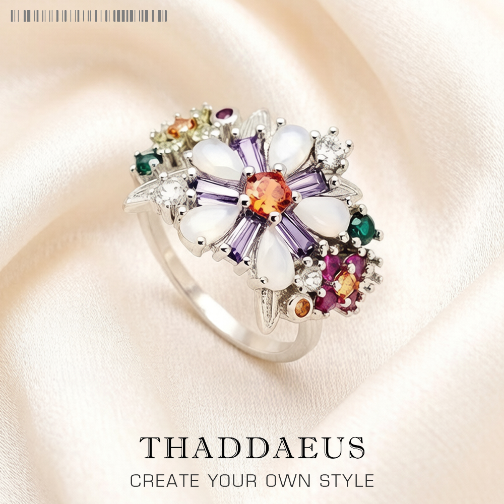 Colourful Flowers Ring 2023 Brand New Fine Jewerly Bohemia 925 Sterling Silver Gift For Women