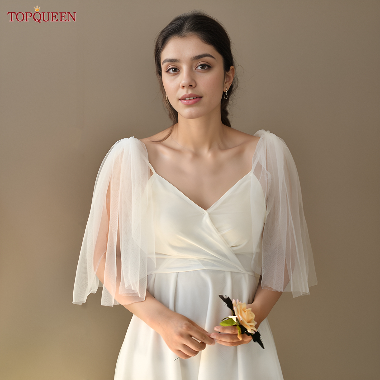 TOPQUEEN G40 DIY bahu Mini kerudung pernikahan kerudung pengantin pendek jaket Bolero dengan lengan gaun pengiring pengantin dekorasi malam