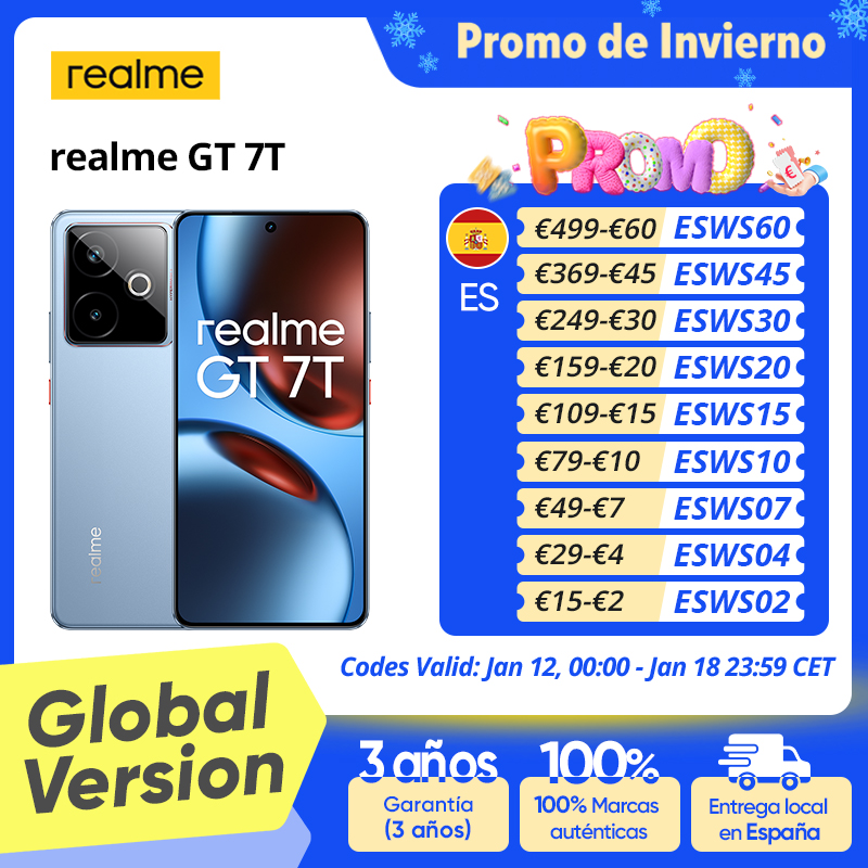 Versión global realme GT 7T 5G AI Smartphone Mediatek Dimensity 8400 Max Pantalla AMOLED de 6,8» Batería de 7000 mAh Carga de 120W