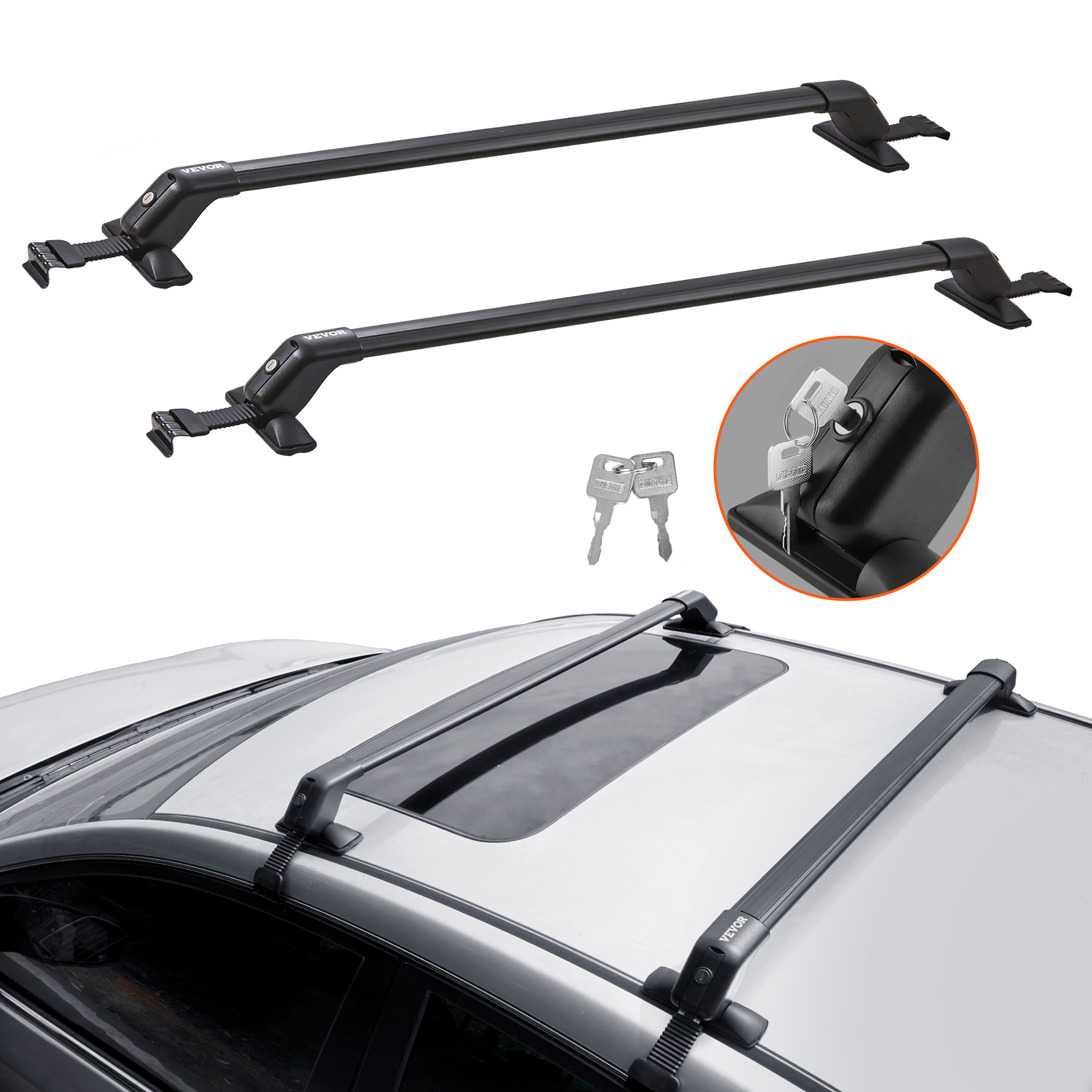 SucceBuy 155LBS barre transversale de galerie de toit réglable en aluminium barre transversale rétractable porte-bagages barre transversale de toit supérieure