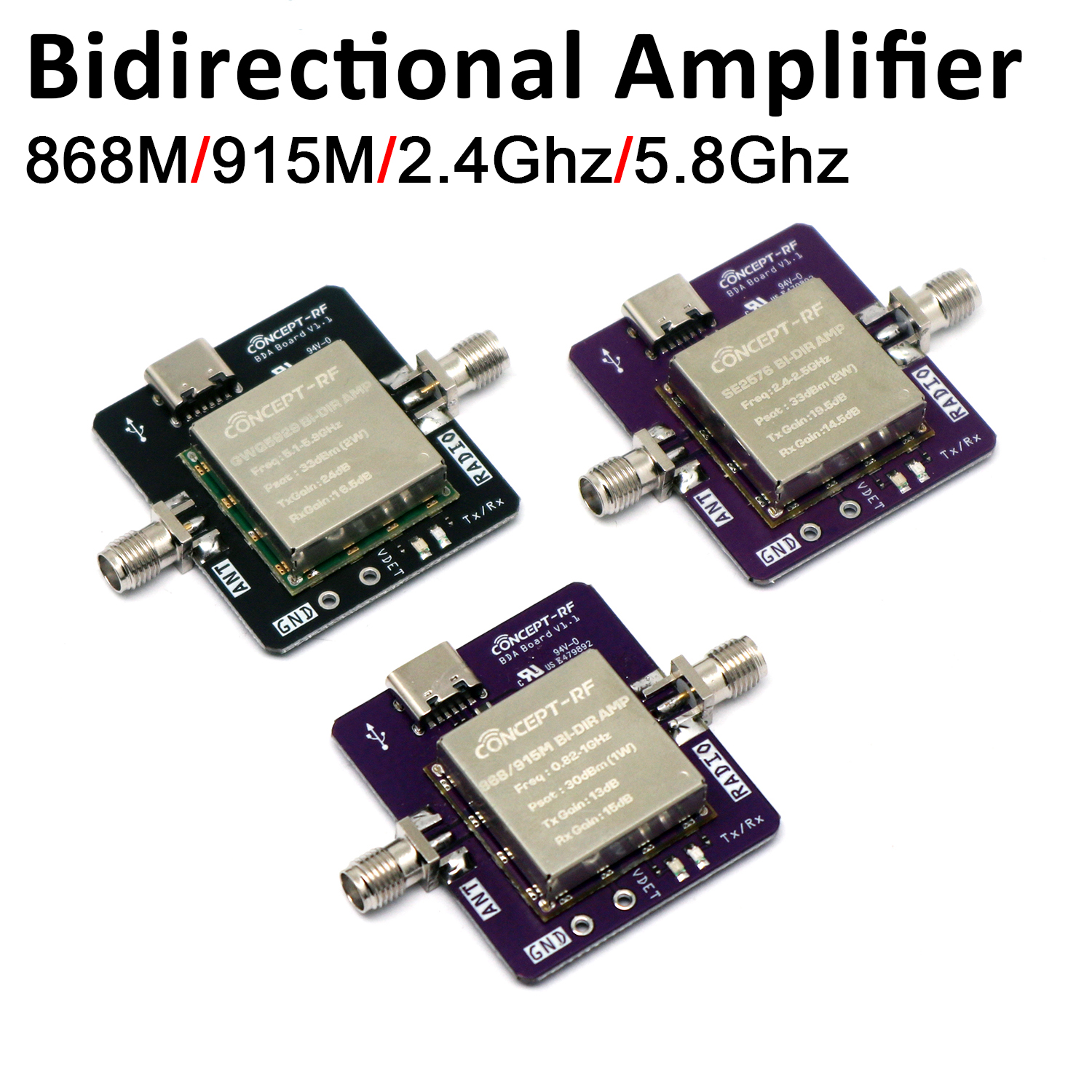 868Mhz 915Mhz 2.4Ghz 5.8Ghz Bidirectional Amplifier 2W RF Signal Booster FOR LORA Helium Miner UAV WiFi Drone Image Transmission