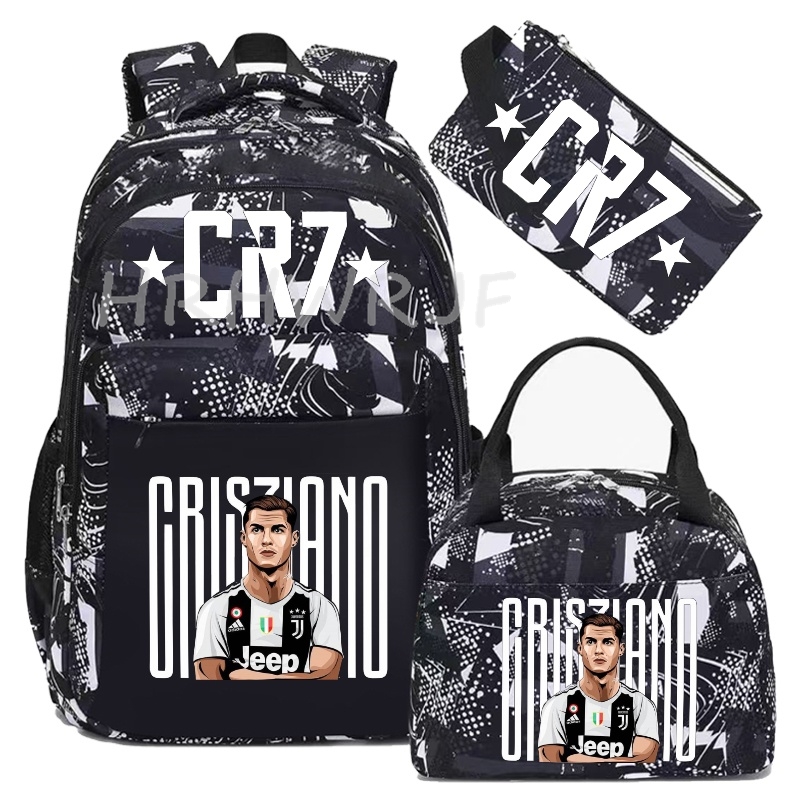 Mochilas de futebol CR7 com estampa de camuflagem, 3 peças/conjunto, bolsas escolares com lancheira, mochila casual para meninos, estudantes, adolescentes, meninas