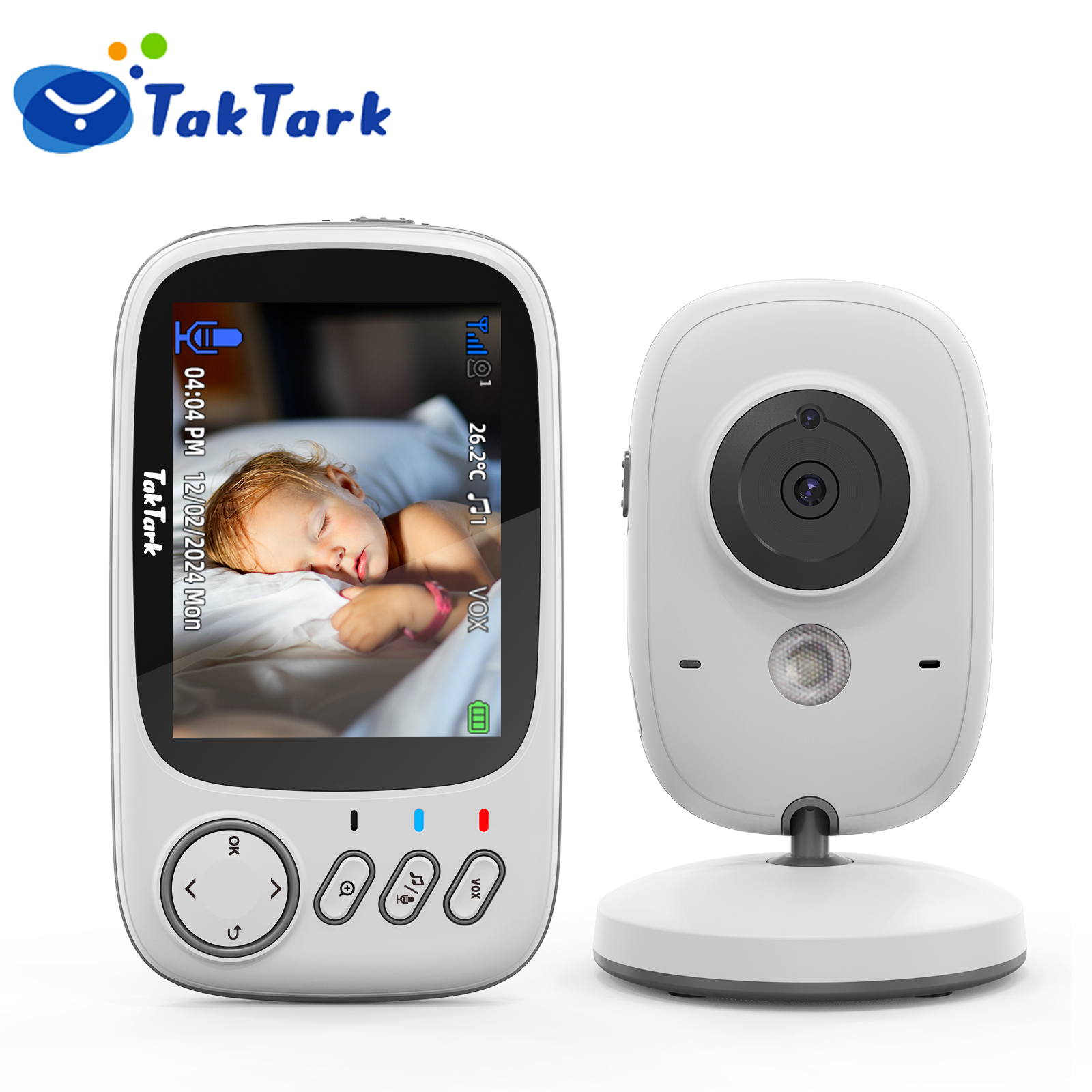 TakTark 3.2 인치 무선 비디오 베이비 모니터 자동 야간 투시경 양방향 인터콤 온도 모니터링 감시 카메라 보모
