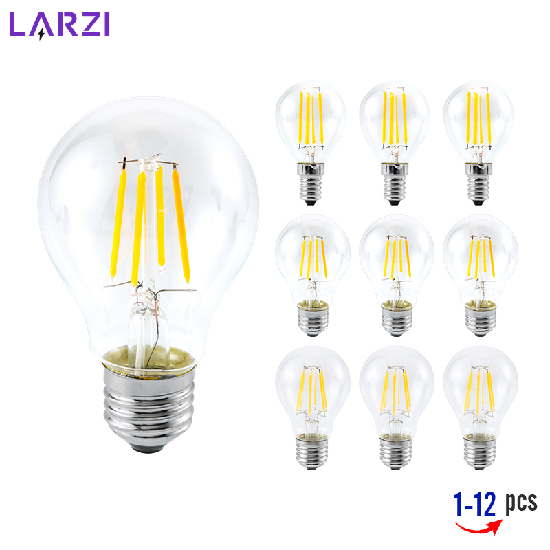 1–12 Stück G45-Kugel-Glühbirnen, A60, Glas-LED-Filament, E27, E14, Schraubsockel, AC 220 V, Retro, dekorativ, 2 W, 4 W, 6 W, 8 W, Edison-Birne