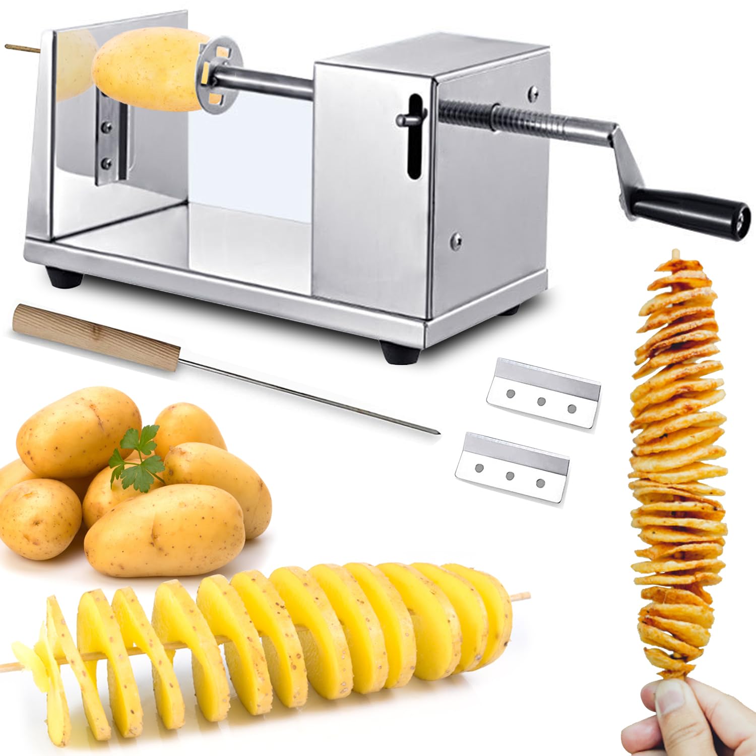 Taglierina a spirale per patate Tornado, taglierina per patate ricce intrecciate manuale in acciaio inossidabile per patate, carote, cetrioli