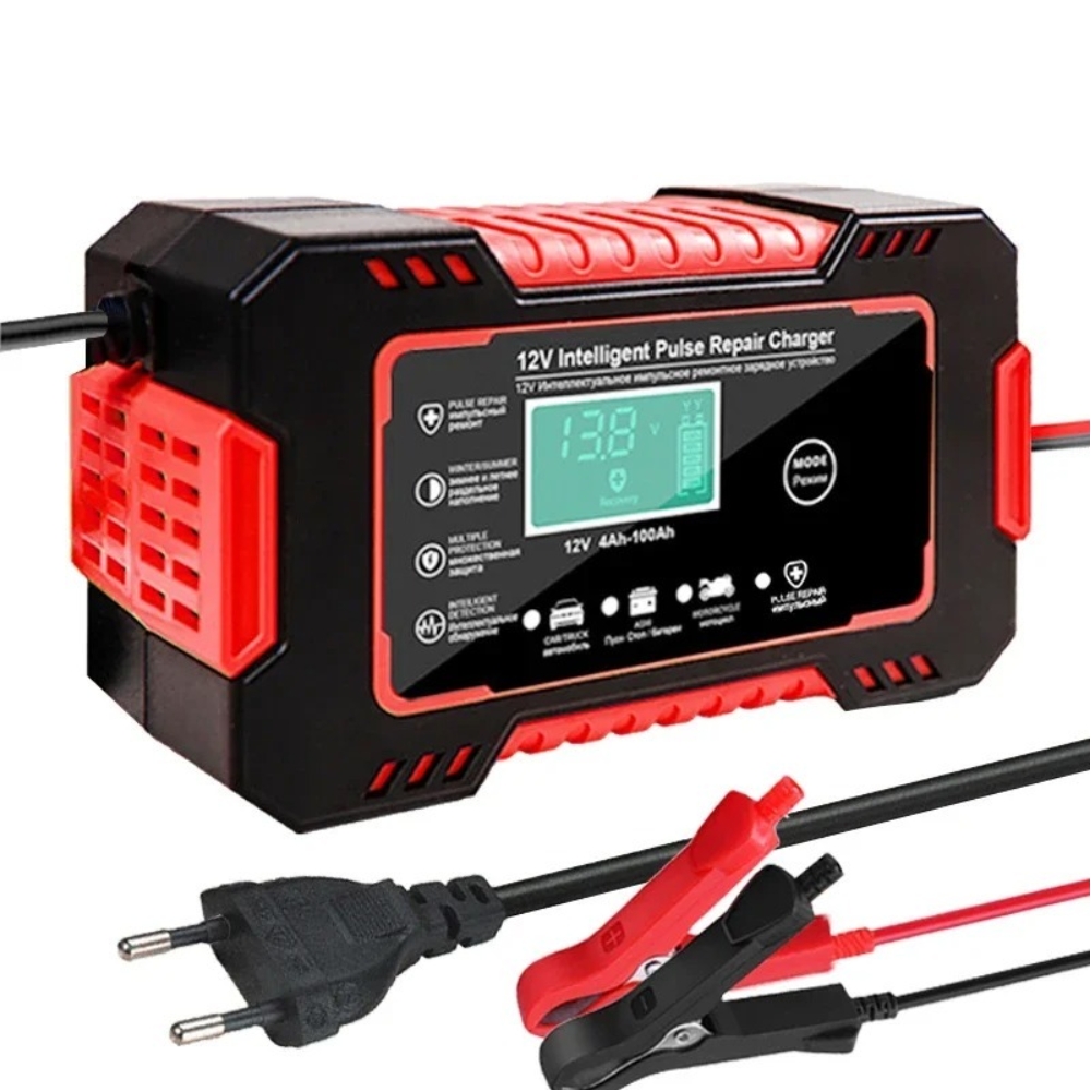 車のバッテリー充電器,12V,パルス修理,LCDディスプレイ,スマート急速充電,ゲル,鉛蓄電池,自動車,オートバイ