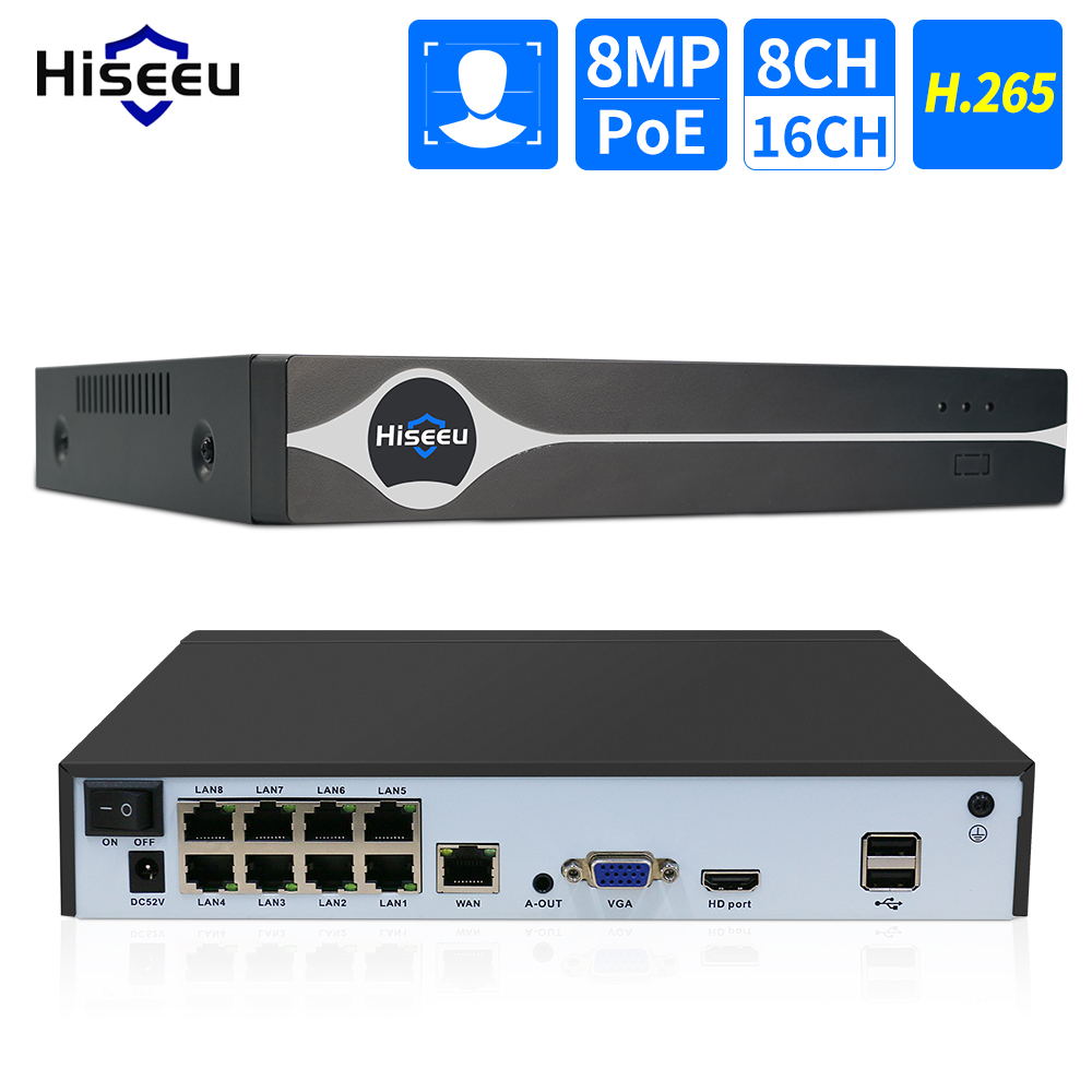 Hiseeu 8CH 4K POE NVR H.265 Видеорегистратор видеонаблюдения для 8MP 5MP 4MP Аудио IP-камера ONVIF Система видеонаблюдения с распознаванием лиц