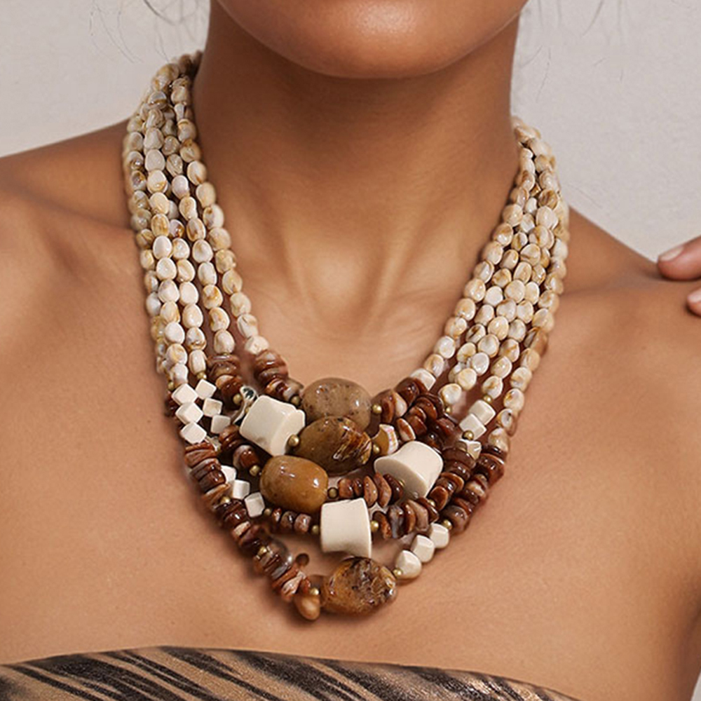 Statement-Halskette mit übertriebenen mehrschichtigen Perlen, handgefertigt für Damen, Hochzeit, Party, Schmuck