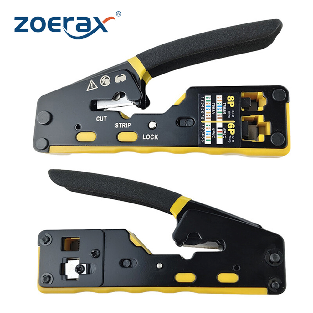 ZOERAX RJ45 CAT6 クリンパー ツール ネットワークケーブル クリンプツール Cat6 Cat5 Cat5e RJ45 パススルー コネクタ用 交換ブレード付き