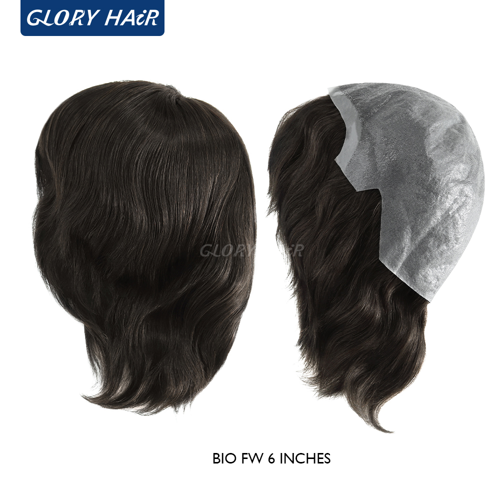 Vollkopfperücke 6 Zoll Kurzes Glattes Haar Dünne Haut Voll-PU-Perücke für Männer und Frauen Naturschwarz 130% Dichte Echthaarperücke