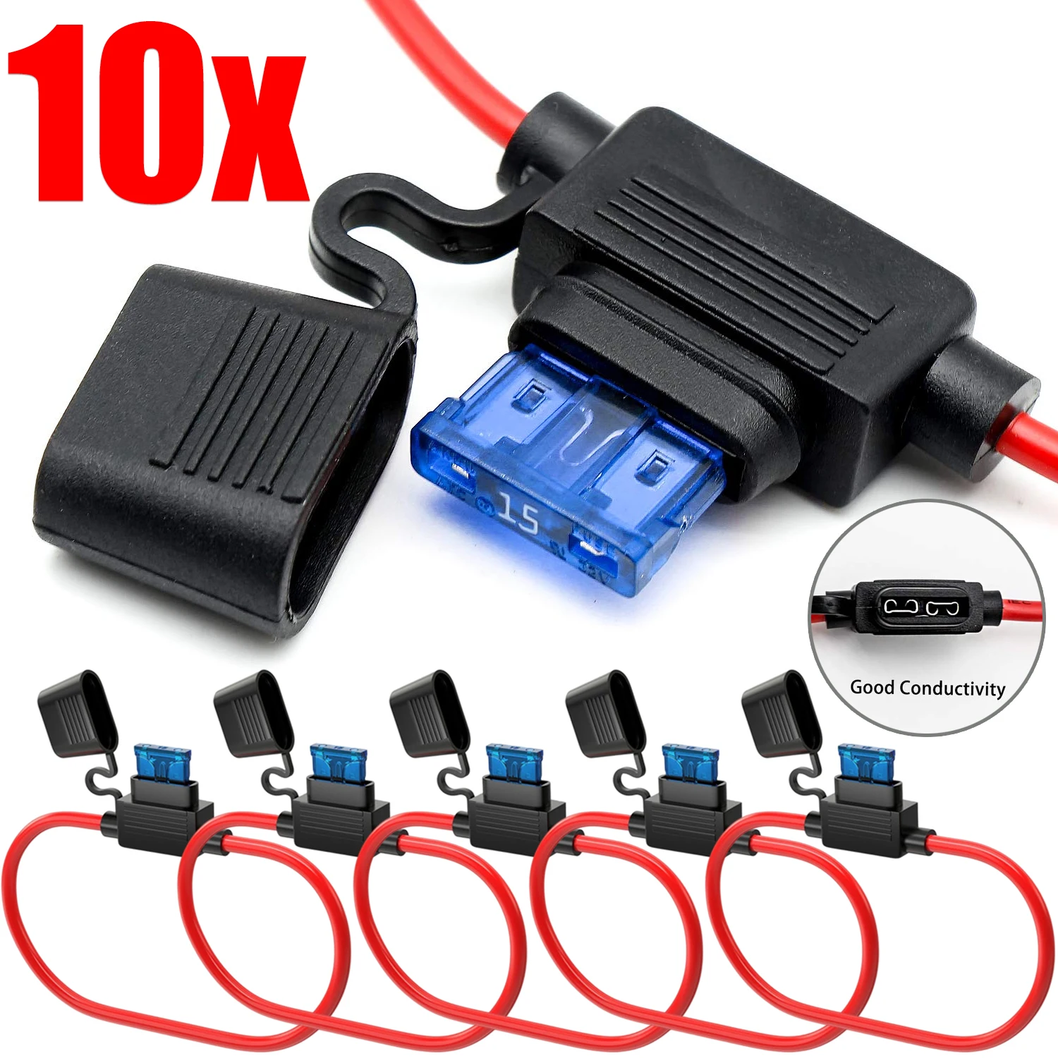 5/10 Uds 12V 30A insertar en línea coche Mini adaptador de cuchilla portafusibles a prueba de salpicaduras para enchufes interruptor de corte de cable a prueba de humedad salpicaduras