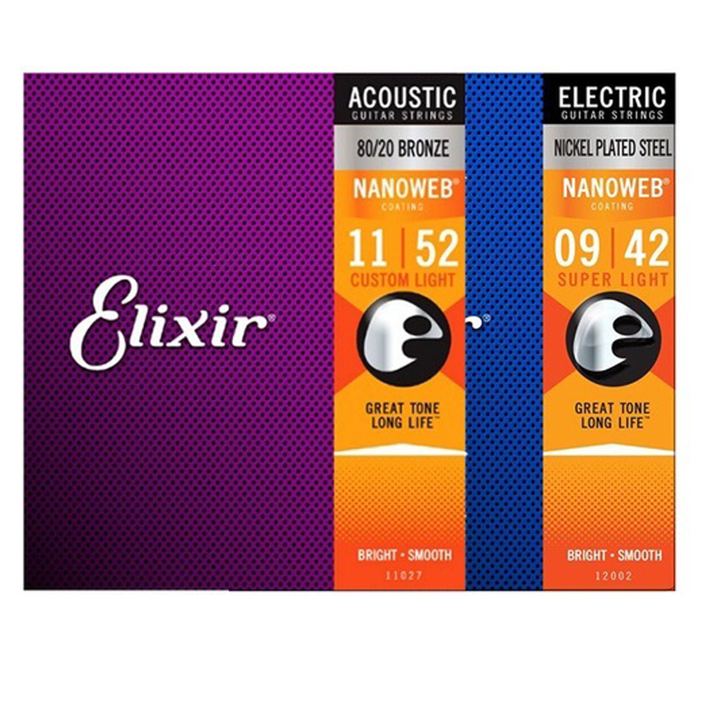 Elixir Nanoweb-juego completo de cuerdas para guitarra acústica/eléctrica, 16027, 11052, 11002, 11027, 16002, 16052, 12002, 12052
