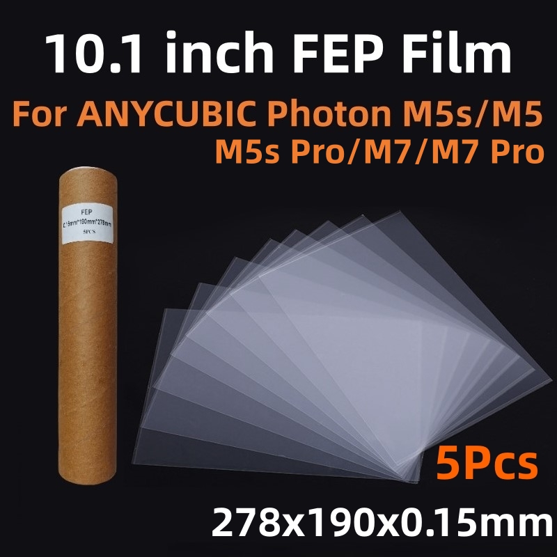 5 szt. folii FEP 10,1 cala 278x190x0,15mm do drukarek 3D ANYCUBIC Photon Mono M5s M5 M5s Pro M7 M7 Pro z żywicą UV Folie FEP do odklejania