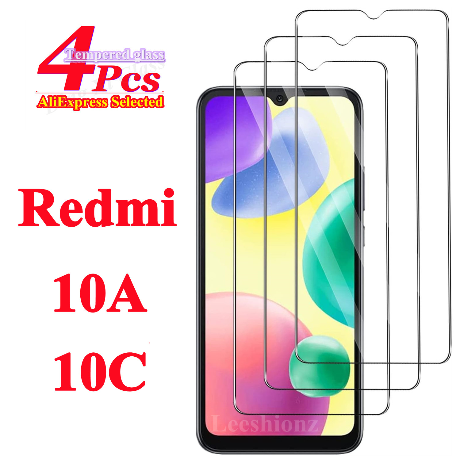 1/4 pieza de película de vidrio adecuada para Xiaomi Redmi 10A 10C, protector de pantalla de vidrio templado de alta definición anticaída