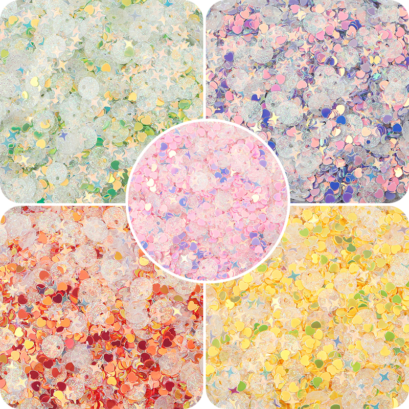 20G Payet Glitter 3-6Mm Bintang Campuran Titik Hati Warna-warni Payet Longgar untuk DIY Kartu Pengocok Seni Kuku Buku Tempel Dekorasi Makeup Confetti