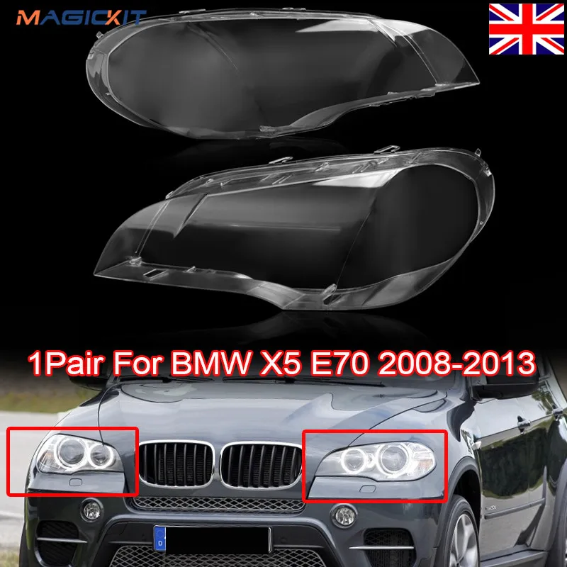 Tampa transparente da lente do farol do carro, escudo da lâmpada, abajur desobstruído, substituição para BMW X5, E70, 2008-2013