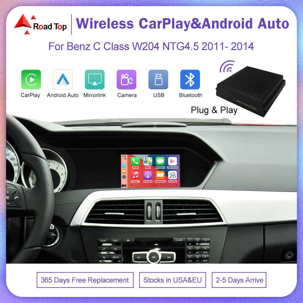 Road Top inalámbrico Carplay Android Auto para Mercedes Benz Clase C W204 NTG4.5 Plug And Play Airplay Mirror Link cámaras de vídeo USB