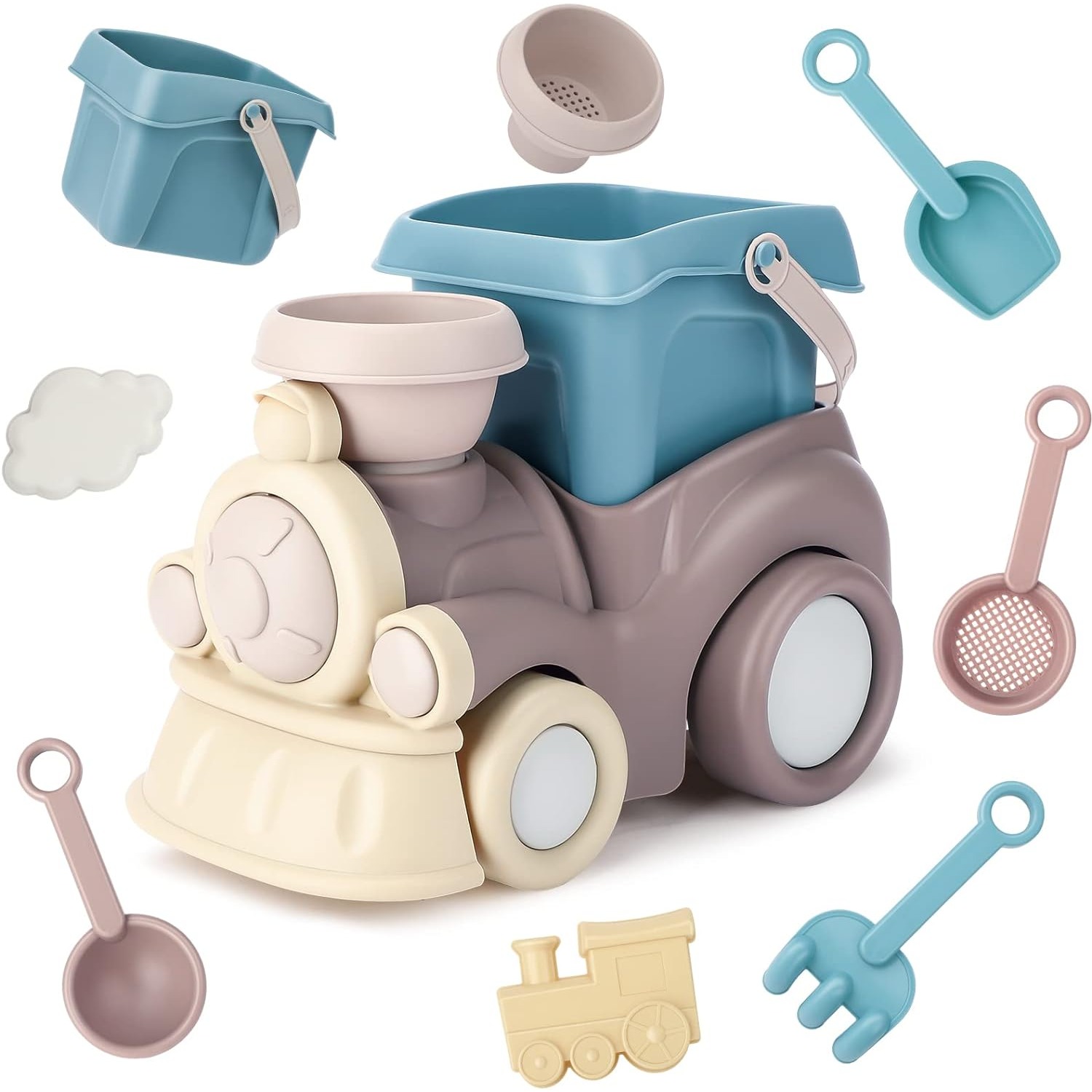 Brinquedos de praia infantis para crianças, brinquedos de areia Caminhão de praia Balde de praia Colander Trowel Rake Castelo de areia Sandbox