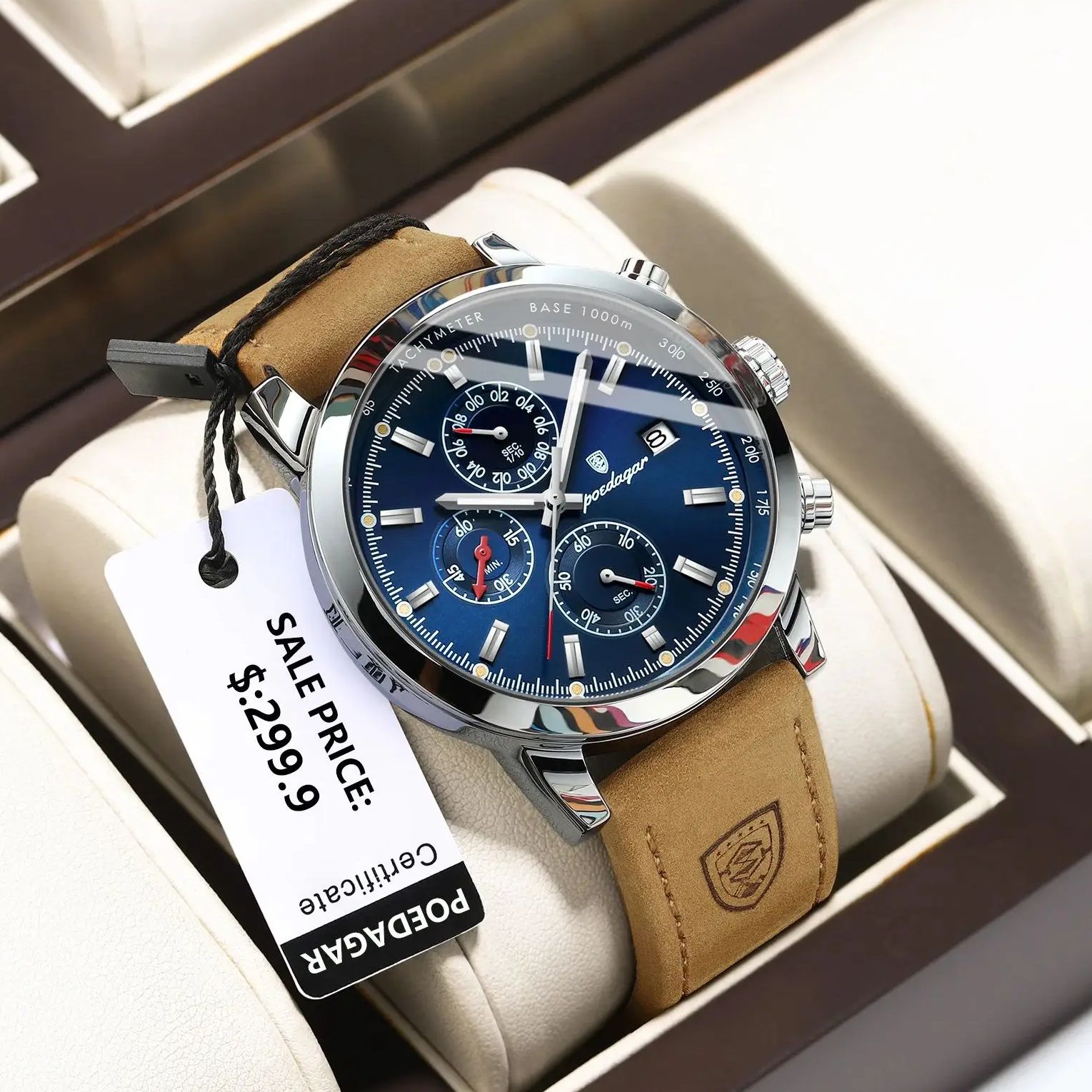 Reloj de pulsera POEDAGAR de lujo para hombre, cronógrafo luminoso resistente al agua con fecha, reloj deportivo de cuero para hombre, relojes de cuarzo para hombre, reloj masculino