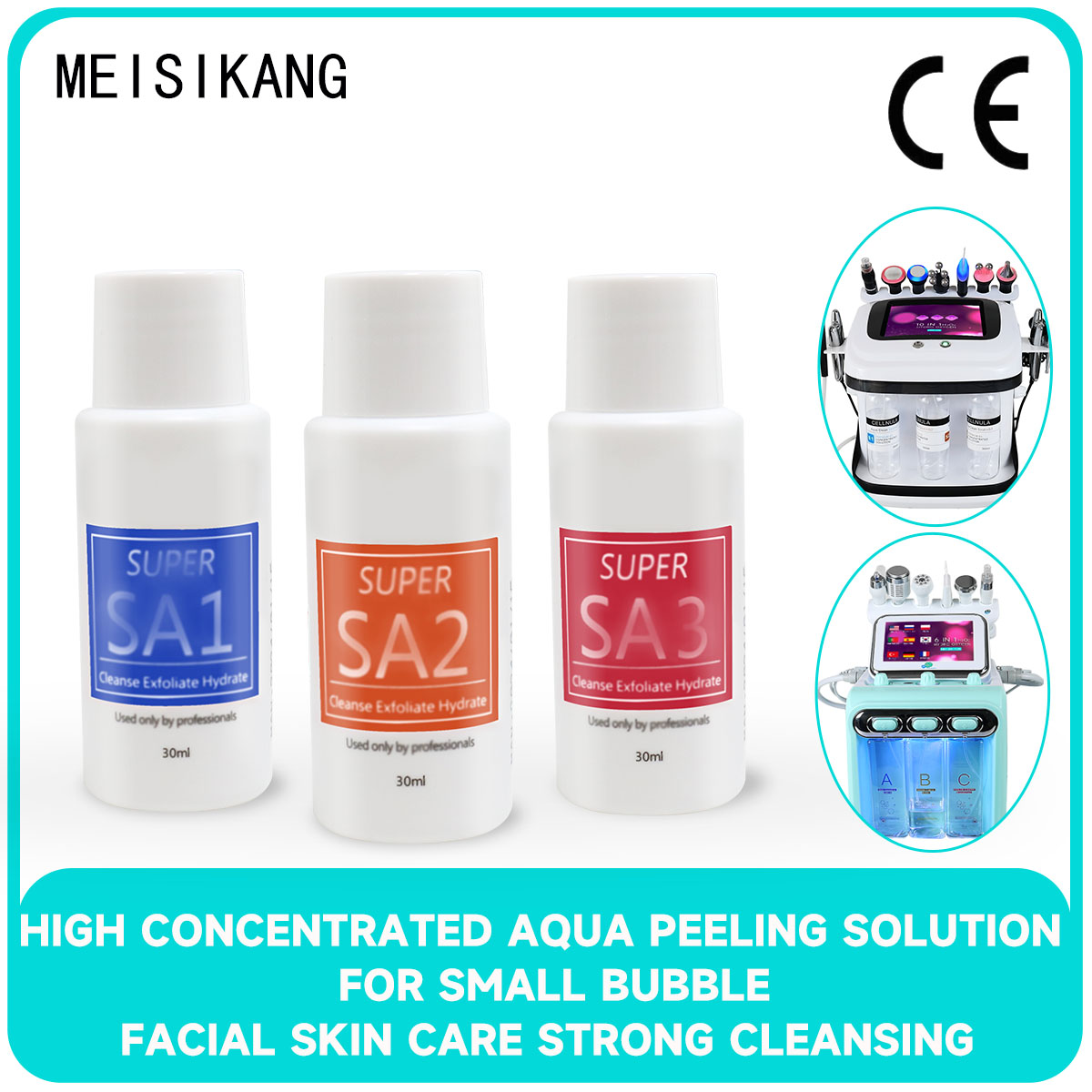 Meisikang เครื่องขัดผิวหน้า3*30มล. สำหรับเครื่องกำจัดคราบน้ำให้ความชุ่มชื้นคืนความอ่อนเยาว์ให้ผิว3ชิ้น