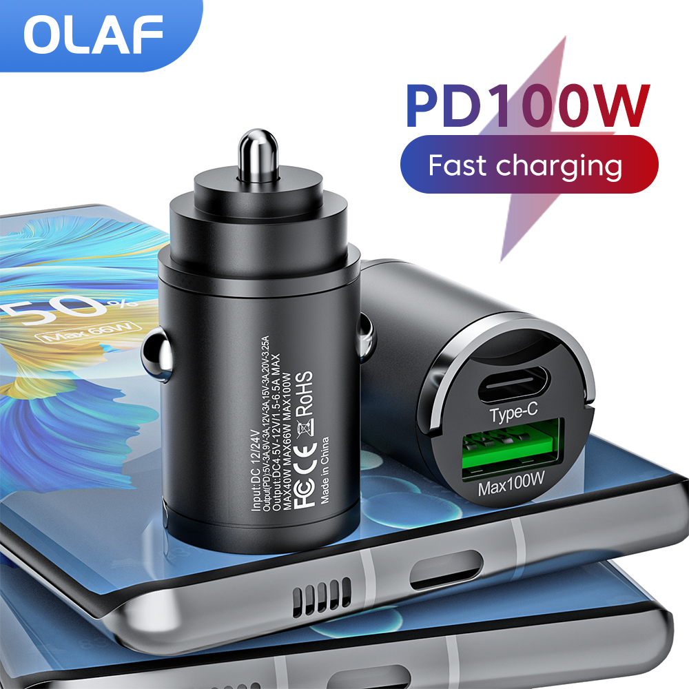 Olaf Mini 100W PD QC szybko ładująca się ładowarka samochodowa USB C ładowarka samochodowa do iPhone 13 12 Xiaomi Samsung Huawei