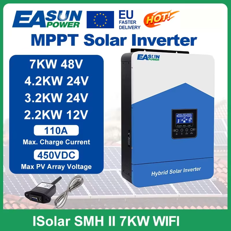Easun Power 7000w 4200w 3200w 2200w 12v 24v 48v MPPT Hybrid Off Grid Zuivere Sinus 80a 110a 230v 50/60hz Omvormer Oplader
