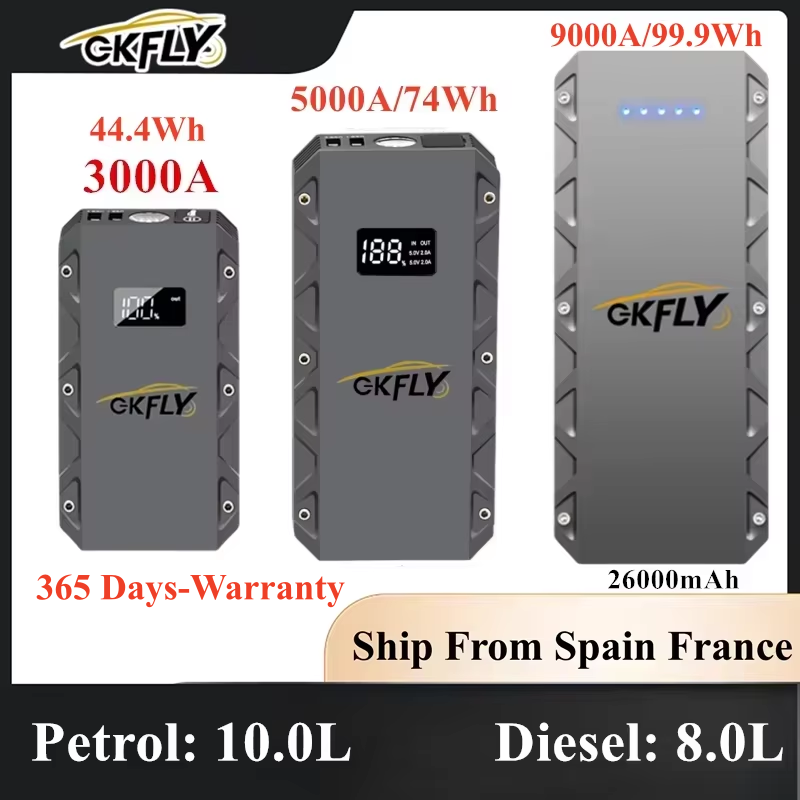 GKFLY 3000A 5000A 9000A arrancador de batería de coche banco de energía portátil 12V dispositivo de arranque amplificador de batería de coche Buster para 10,0L 8,0L