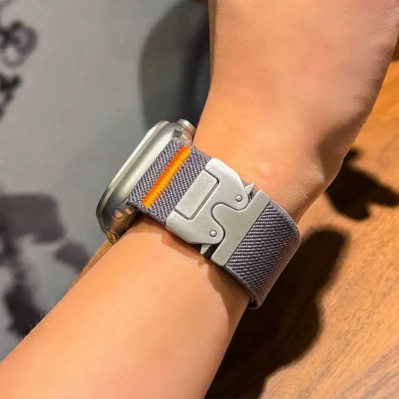 Pulseira de nylon elástica trançada para apple watch ultra 2 band 49mm 46mm pulseira botão guarda-chuva de metal para iwatch series11 10 9 8 7se