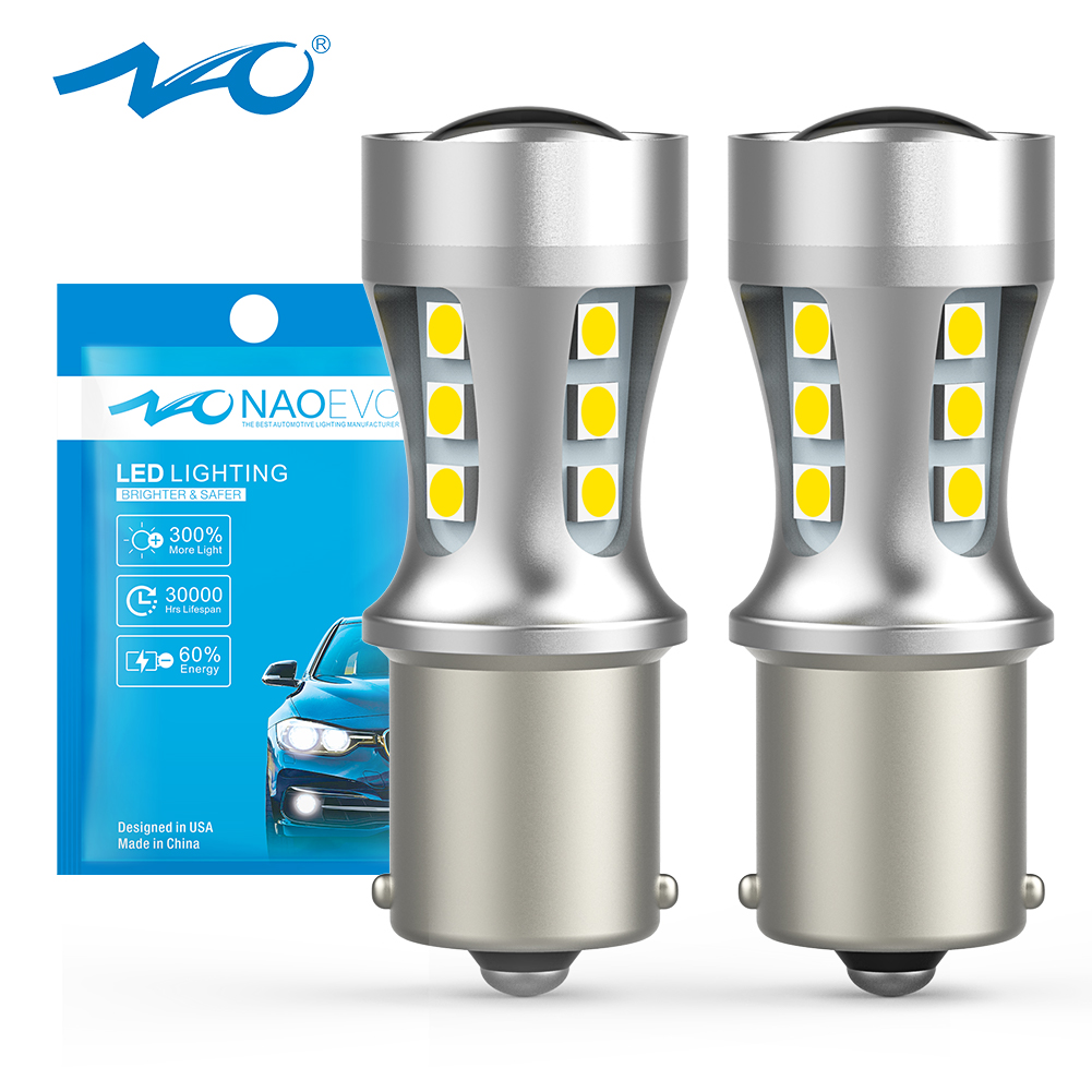 NAO P21W светодиодный BAY15D PY21W BA15S Белый 1300Lm Автомобильный светодиодный фонарь P21/5 Вт Сигнал поворота 1156 3030 6000K 1157 желтый тормозной Свет обратная лампа T20 7443 W21 / 5 Вт DRL 7440 Вт21Вт