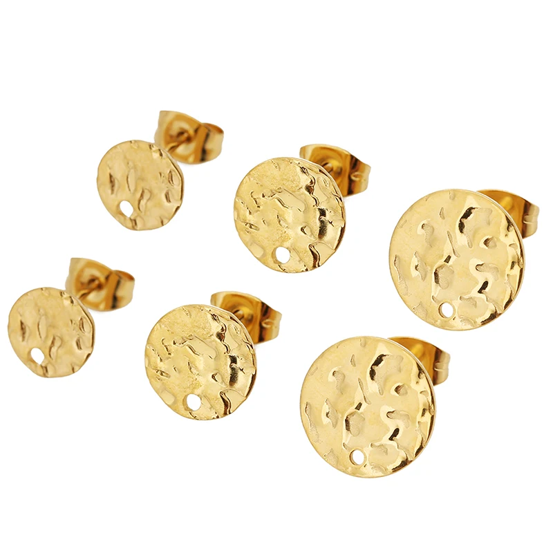 10pcs Stainless Steel Embossing Ear Posts Studs Base Pins with Earring Plug 18k Gold Color Ear Back for DIY Jewelry Making