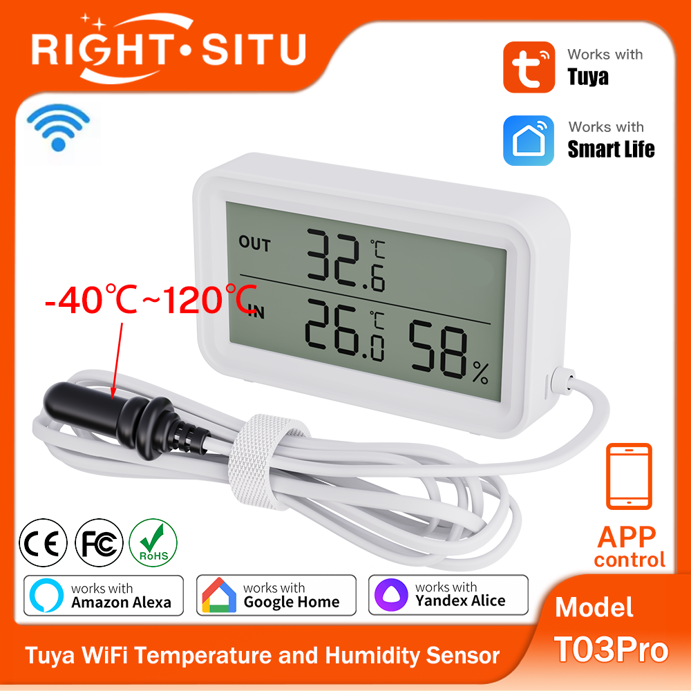 Tuya Temperatur- und Feuchtigkeitssensor mit externem Temperatursensor, WiFi-Version, funktioniert mit Yandex Alexa