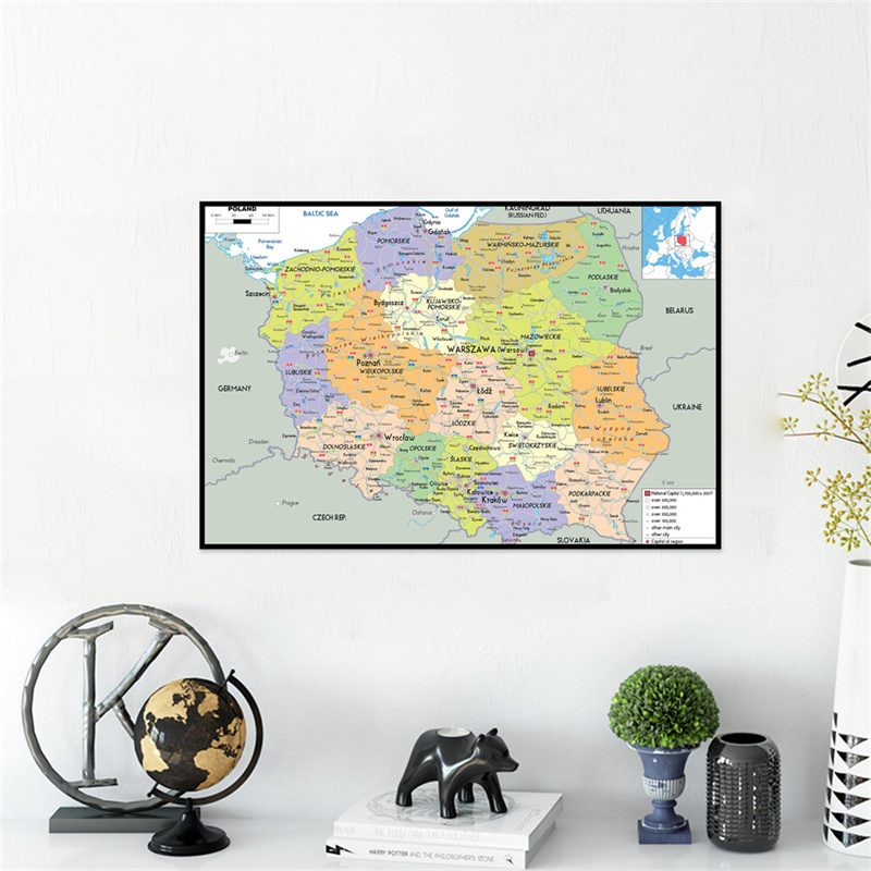 Carte anglaise-polonaise non encadrée - Carte administrative - Fournitures éducatives | Affiches murales éducatives pour voyages / Peintures murales d'apprentissage