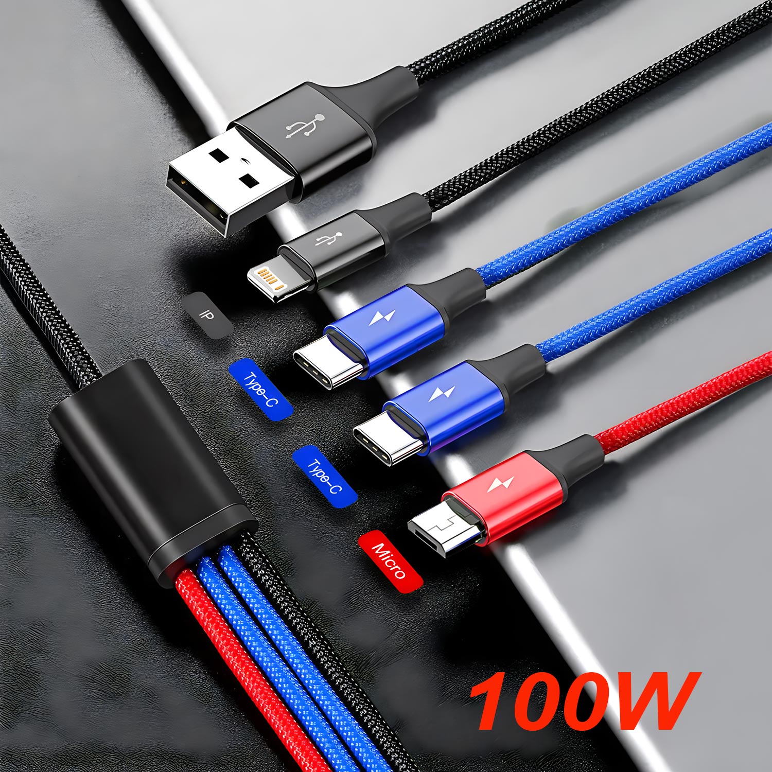 4 In 1 Micro USB Type C Fast Charging Cable 3A Quick Charge Phone Data Line Cord For Iphone 15 14 Xiaomi Huawei USB C