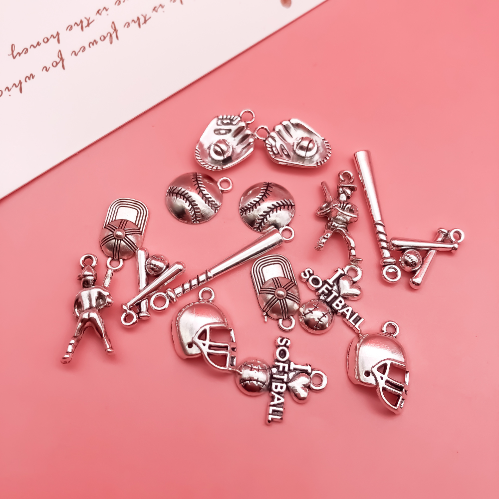 Mode DIY Handgemachten Schmuck Zubehör 15 stücke Tibetischen Silber Armbänder Halsketten Ohrringe Baseball Stick Anhänger Großhandel