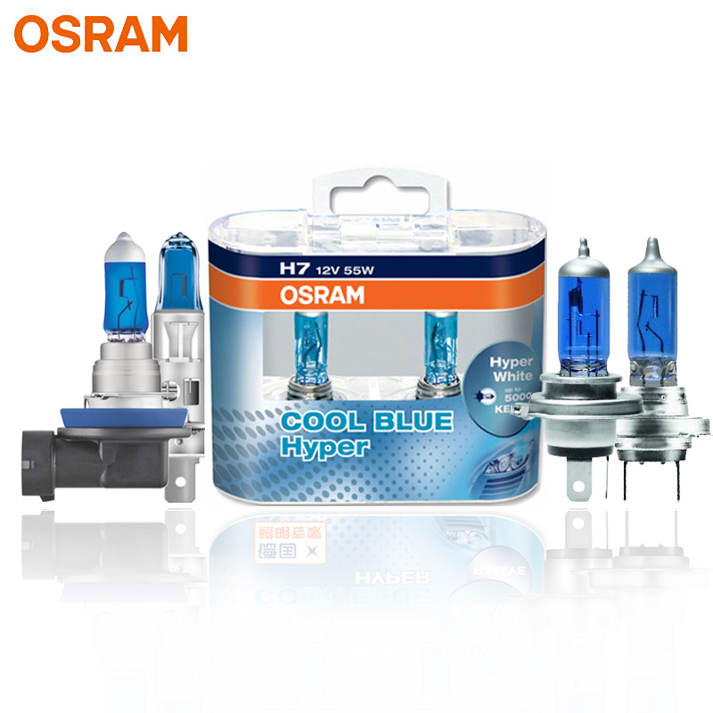 OSRAM H7 H4 H1 H11 HB3 9005 HB4 9006 Halogenowy reflektor samochodowy Hi/Lo Beam 5300K 12V 55W Cool Blue Hyper White Żarówka (2 sztuki)