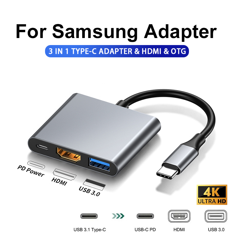 3 IN 1 3.0 USB Multi-Function HUBสำหรับSamsung Galaxy S23 S22 Ultra Type-C To HDMIอะแดปเตอร์a54 A34 A53 หมายเหตุ 20 10 5Gอะแดปเตอร์OTG