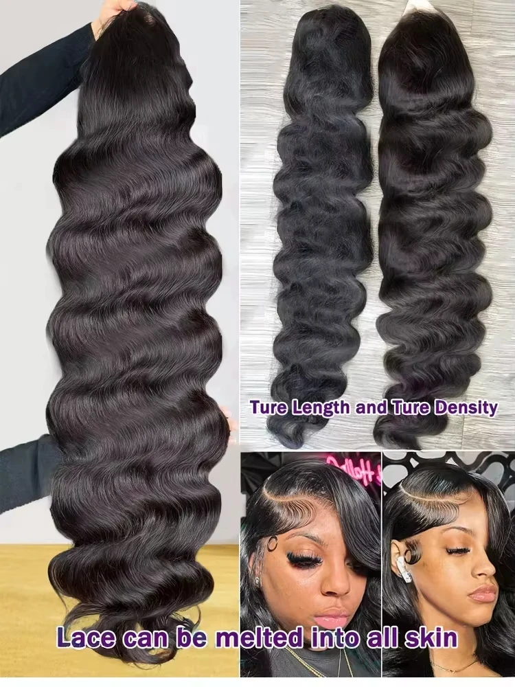 Peruka typu Body Wave o gęstości 250, 40 cali, z transparentną koronką HD 13x4, kręcona, bezklejowa, gotowa do założenia, peruka z koronką 5x5, peruki z koronką 13x6.