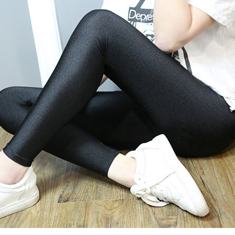 Kobiety błyszczące czarne Legging jesień panie Push Up legginsy wysokiej talii rozciągliwe miękkie duże rozmiary kobiet legginsy