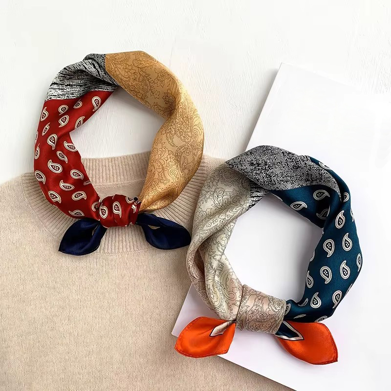 Lenço de Seda Pura 100% Feminino, Faixa de Cabelo, Foulard Quadrado Pequeno, Lenço de Pescoço com Estampa da Moda 2026, Bandana 53*53cm