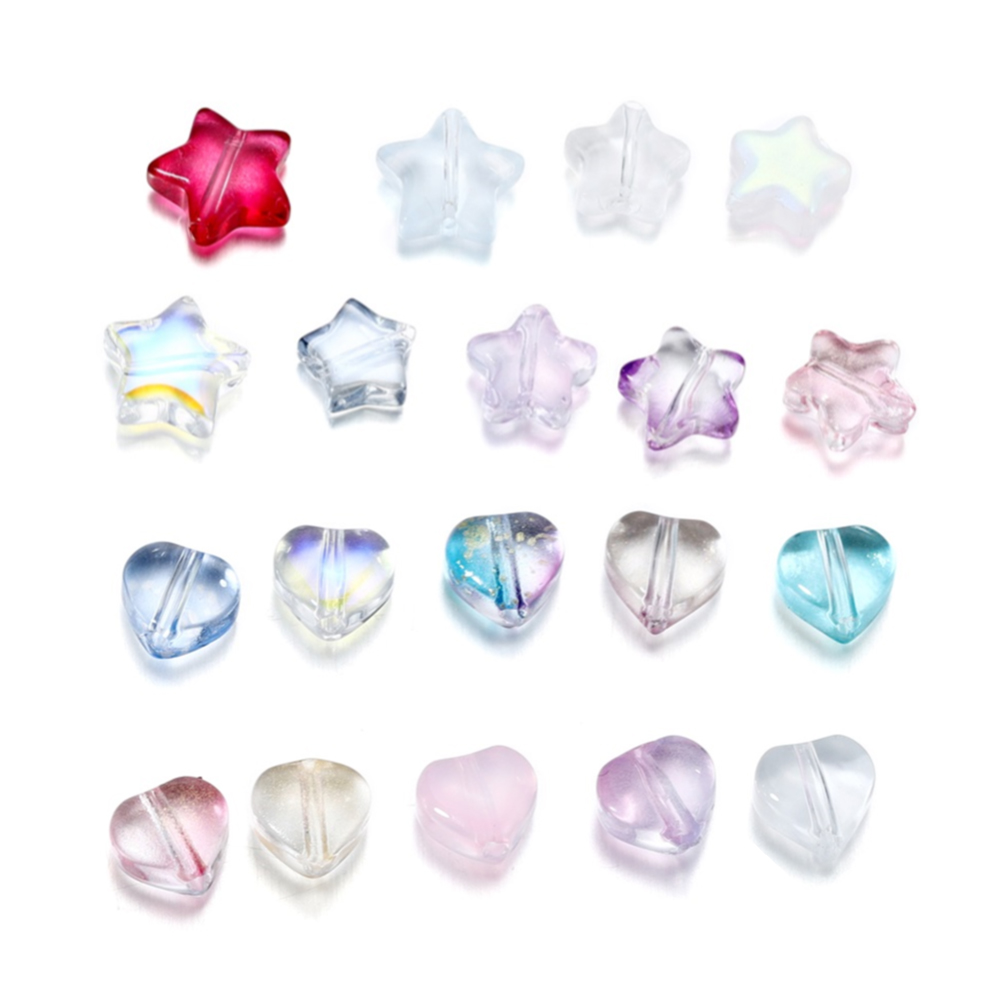 Perles d'étoile colorées en forme de cœur, 20/50 pièces, perles d'espacement amples en verre pour bricolage, boucles d'oreilles, collier, fabrication de bijoux, accessoires d'épingle à cheveux
