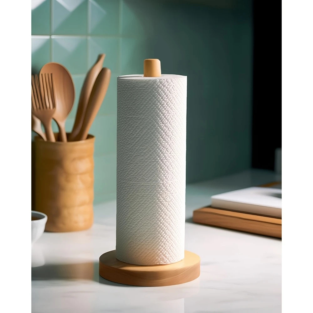 Portarrollos de Papel de Bambú, Dispensador de Madera, Soporte Redondo para Encimera, Organizador de Cocina y Baño, Estante de Almacenamiento para Joyas y Accesorios